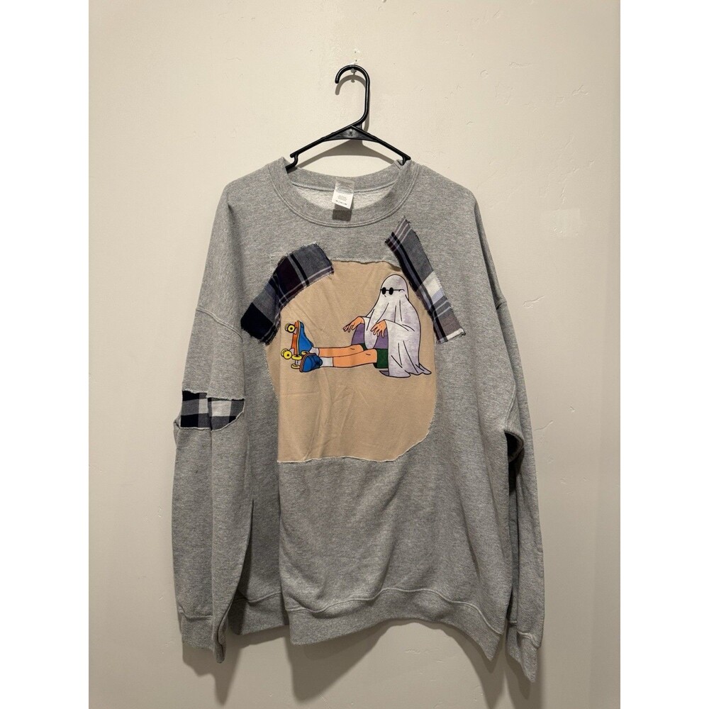 Patchwork Upcycle Reworked Oversize Ghost Halloween Skater Sweater XXXL